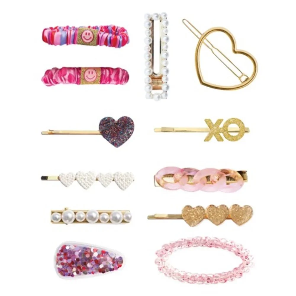 Packed Party Girls Luxe Hair Accessories Set Pink Glitter Heart Clips Barrettes